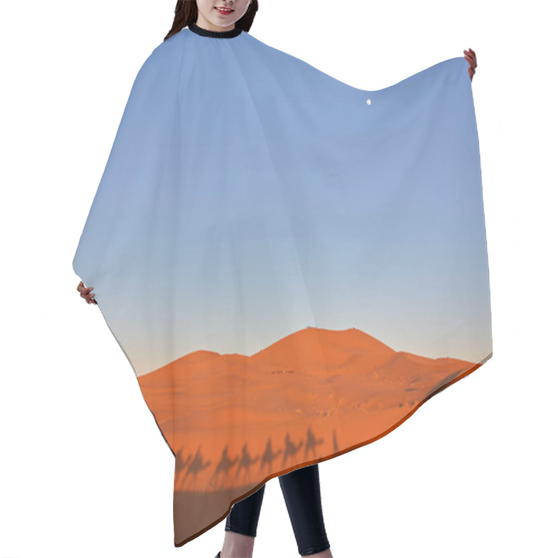 Personality  Silhouette Of Camel Caravan In Big Sand Dunes Of Sahara Desert,  Hair Cutting Cape