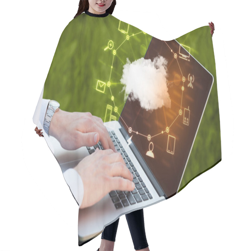 Personality  Hand Working With A Cloud Computing Diagram Hair Cutting Cape