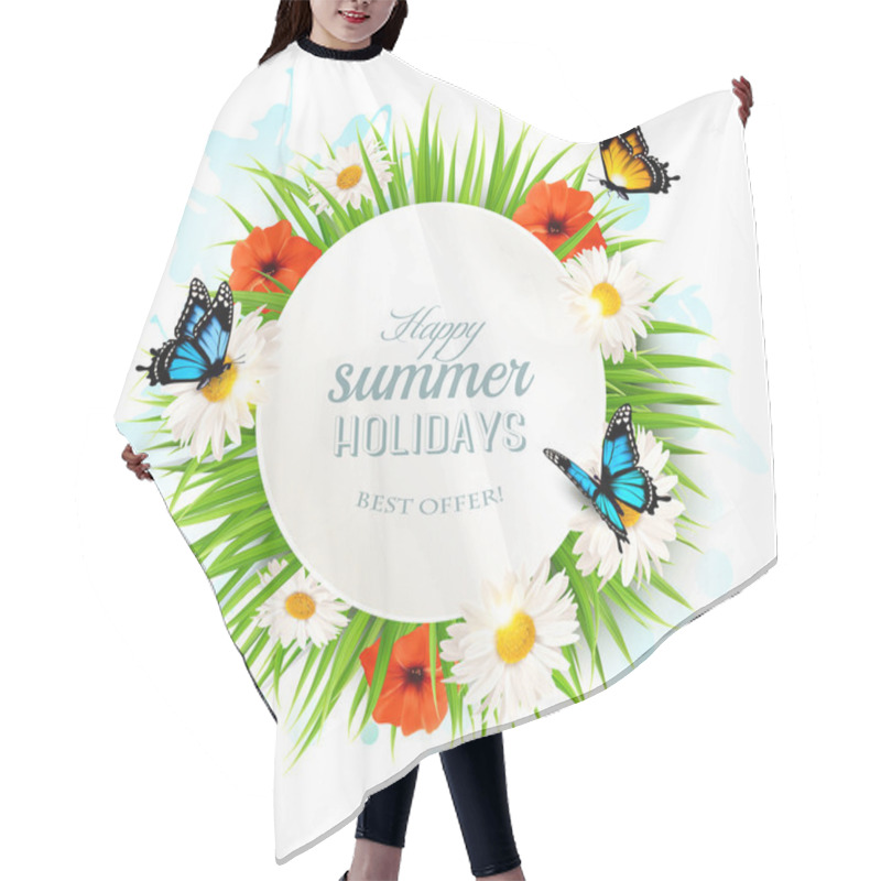 Personality  Happy Summer Holidays Background With Poppies, Daisies And Butte Hair Cutting Cape