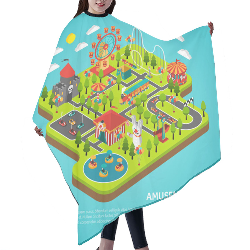 Personality  Amusement Park Attractions Fairground Isometric Banner Hair Cutting Cape