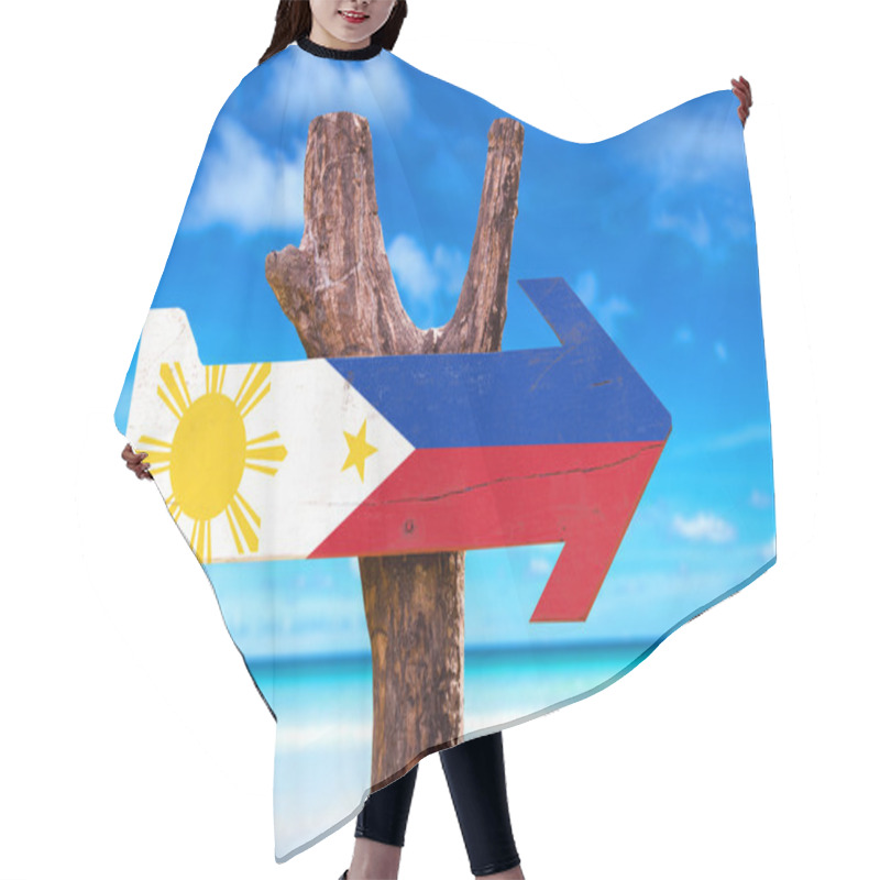 Personality  Philippines Flag Wooden Sign Hair Cutting Cape