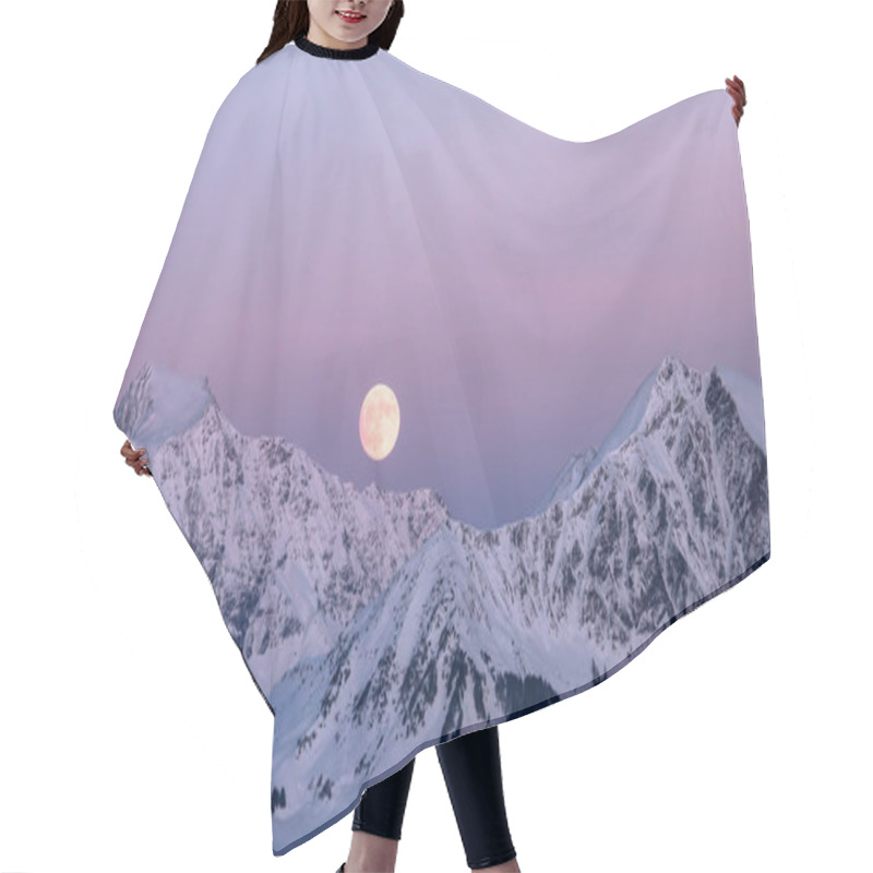 Personality  Full Moon Rises Over Winter Mountain Landscape In The Swiss Alps Hair Cutting Cape