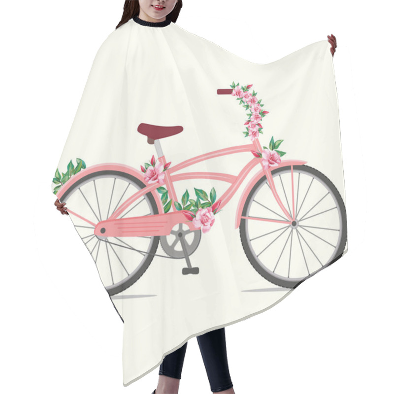 Personality  Pink Bicycle With Rose Flowers Hair Cutting Cape