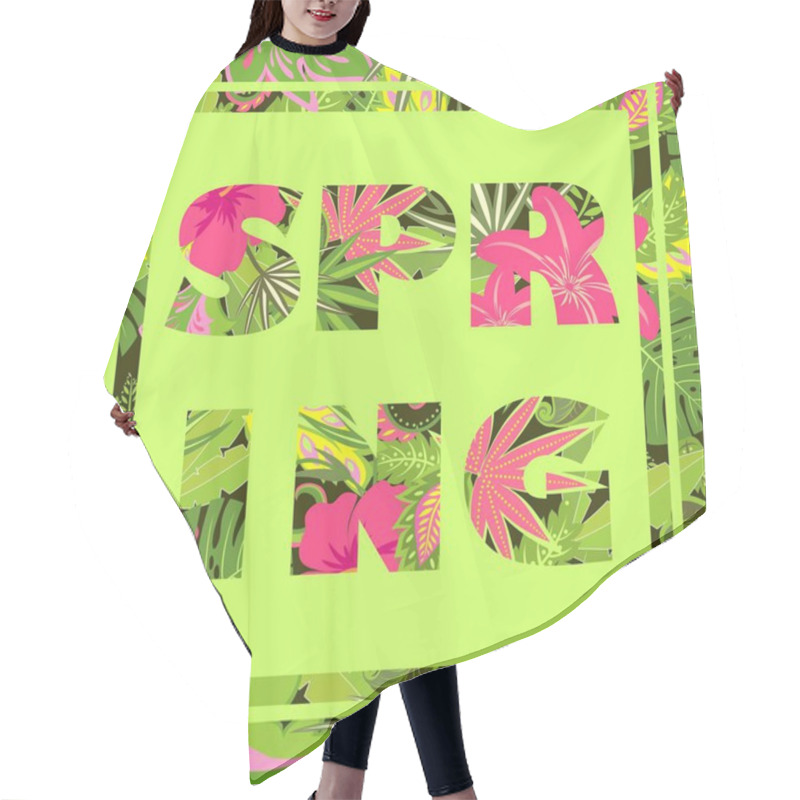 Personality  Tropical Wallpaper With Exotic Leaves And Flowers With Spring Lettering Hair Cutting Cape