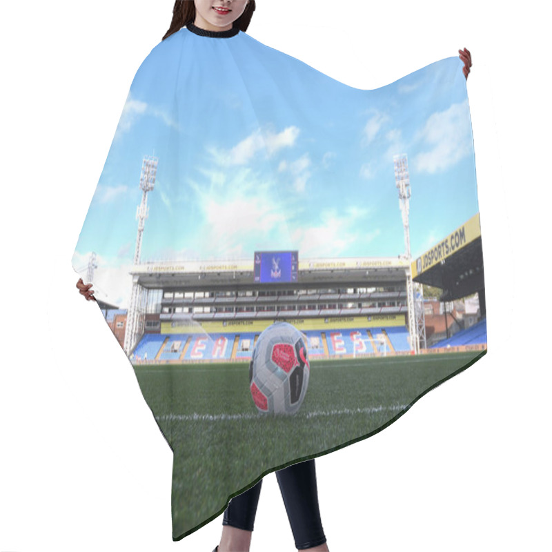 Personality  LONDON, ENGLAND - AUGUST 31, 2019: General View Of The Venue And The Official Match Ball Seen Ahead Of The 2019/20 Premier League Game Between Crystal Palace FC And Aston Villa FC At Selhurst Park. Hair Cutting Cape