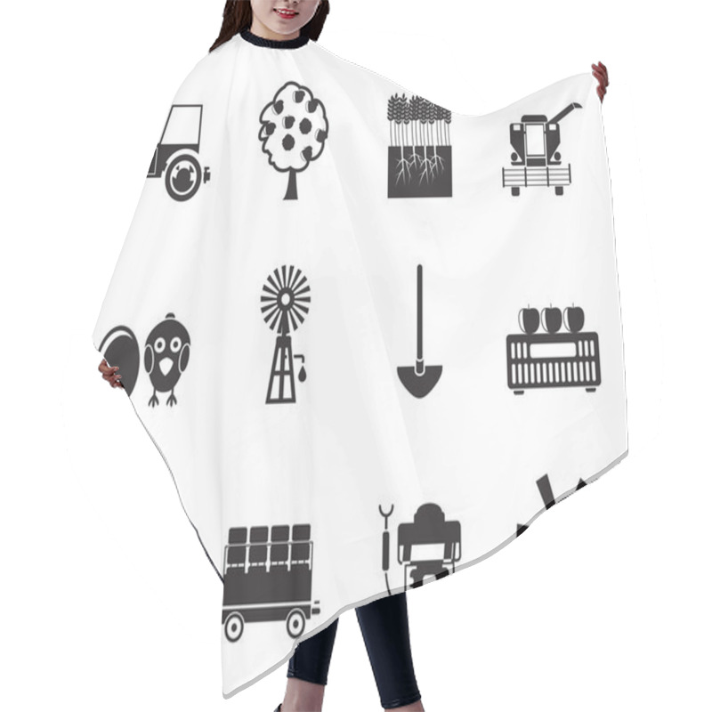 Personality  Silhouette Farming Industry And Farming Tools Icons Hair Cutting Cape