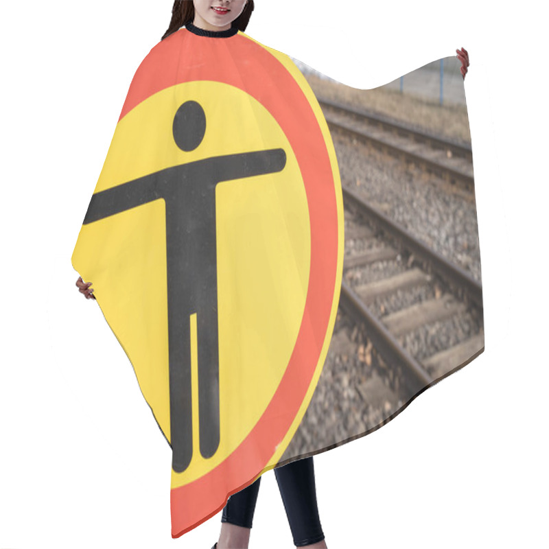 Personality  No Passage Sign On Train Platform With Rails In Background Hair Cutting Cape