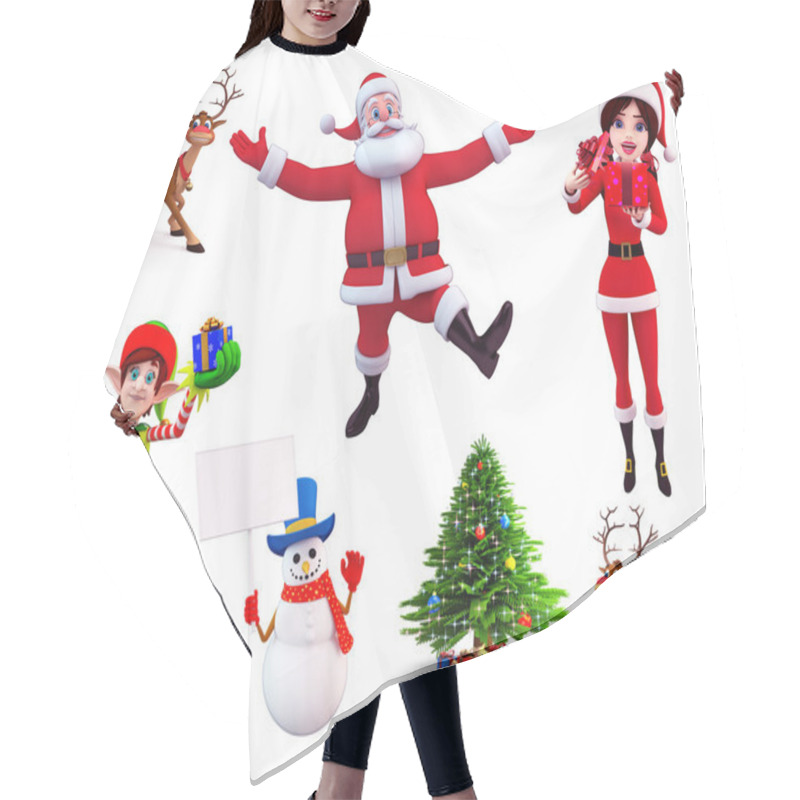 Personality  Illustration Of Christmas Characters Hair Cutting Cape