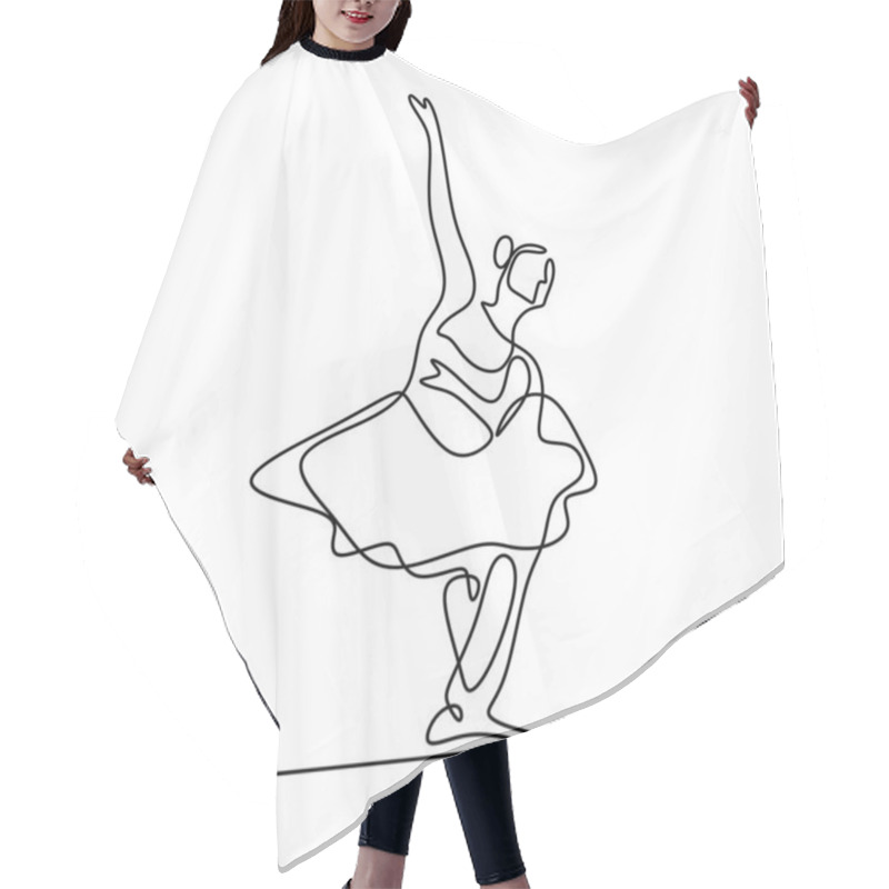 Personality  One Single Line Drawing Beautiful Woman Ballerina. Pretty Ballet Dancer Show Dance Motion Style. Character Female Dancing On Stage. Beauty Minimalist Dancer Concept Logo. Vector Illustration Hair Cutting Cape