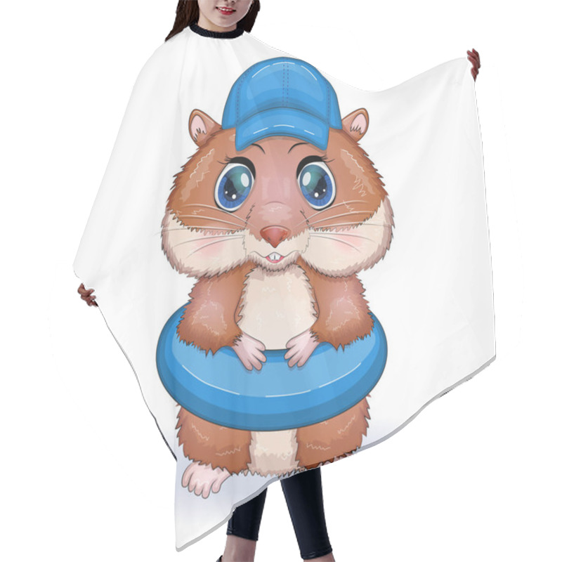 Personality  Cute Hamster In Swimming Circle And Hat, Summer Concept, Hamster Cartoon Characters, Funny Animal Character Hair Cutting Cape