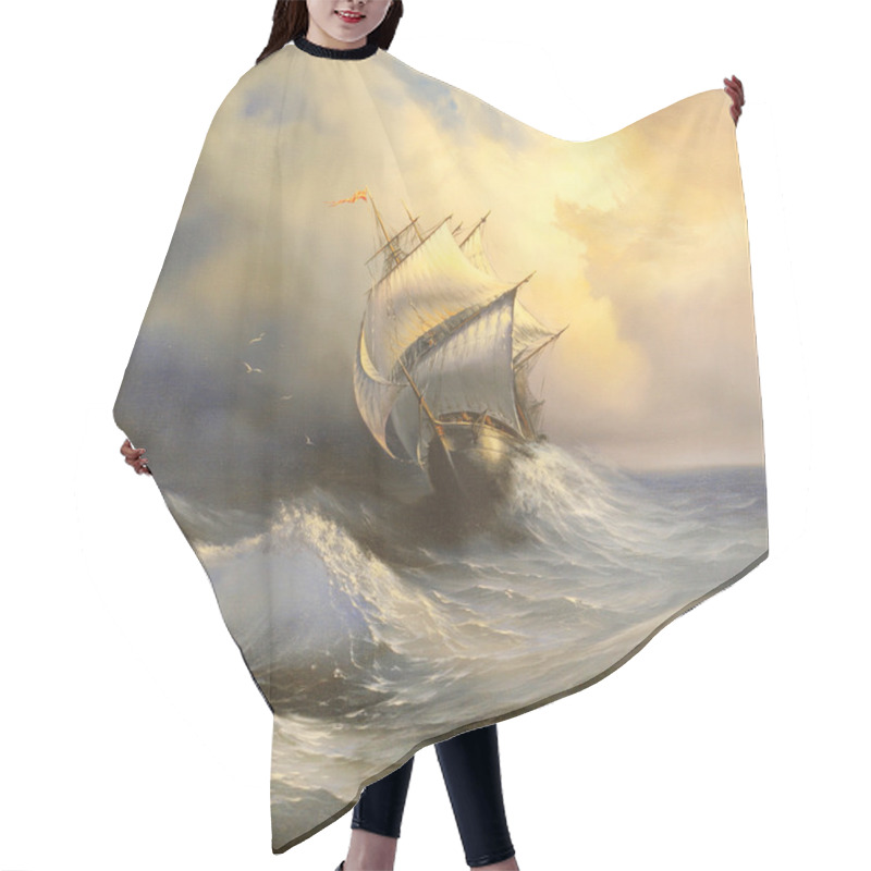 Personality  Ancient Sailing Vessel In Stormy Sea Hair Cutting Cape