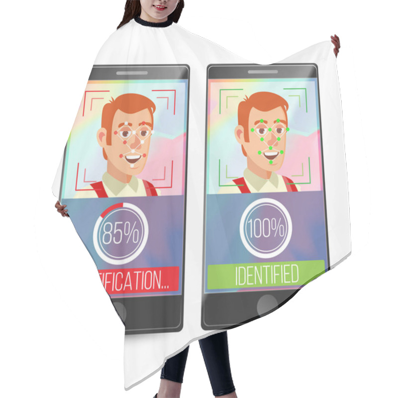 Personality  Smartphone Scan Person Face Vector. Electronic Identity Verification. Smartphone Biometric Scan System. Illustration Hair Cutting Cape