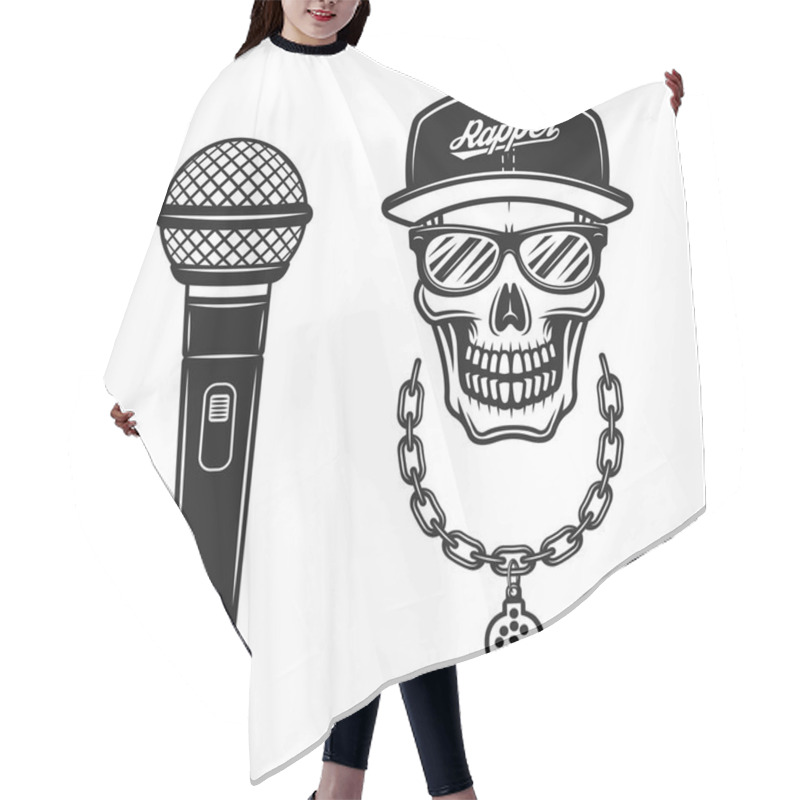 Personality  Rapper Skull In Snapback With Chain And Microphone Hair Cutting Cape