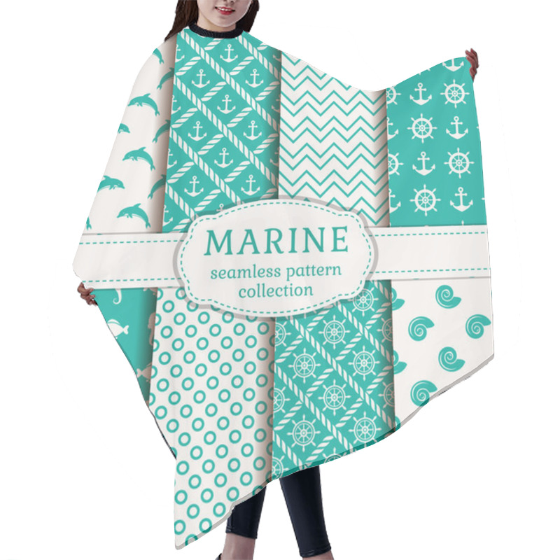 Personality  Sea And Nautical Seamless Patterns Set. Hair Cutting Cape