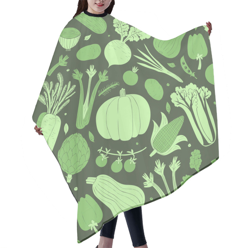 Personality  Fun Hand Drawn Vegetables Seamless Pattern. Food Background. Lin Hair Cutting Cape