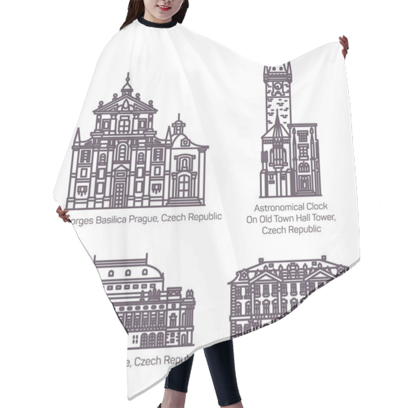 Personality  Set Of Isolated Czech Republic Landmark Building Hair Cutting Cape