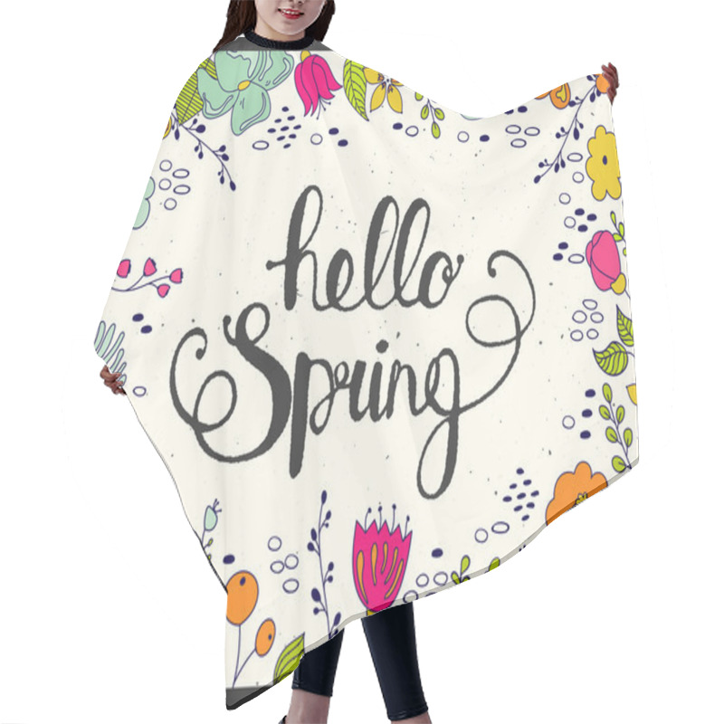 Personality  Hello Spring Lettering With Floral On Background. Hair Cutting Cape