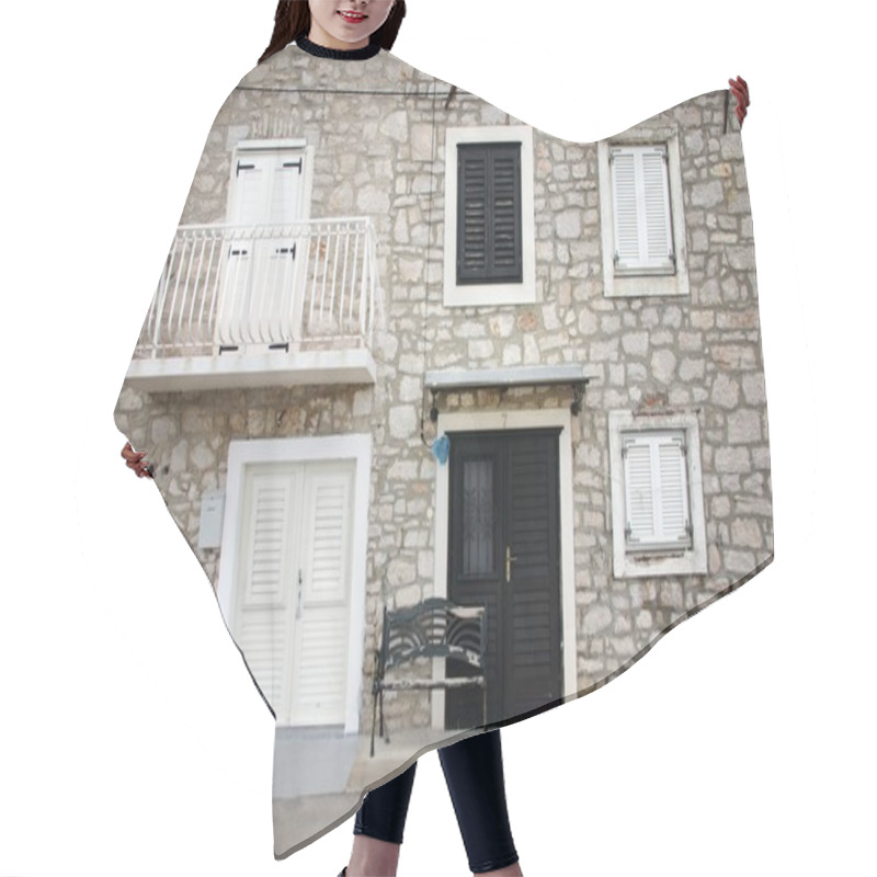 Personality  Old Stone House With Shutters In Front View Hair Cutting Cape