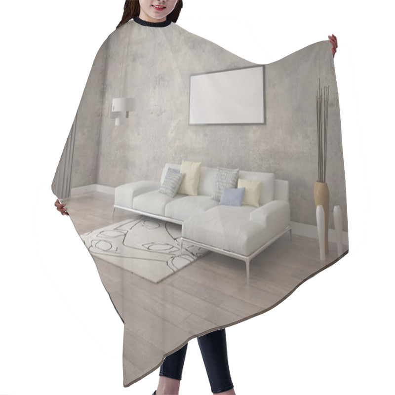 Personality   Mock Up A Stylish Living Room With A Corner Sofa. Hair Cutting Cape