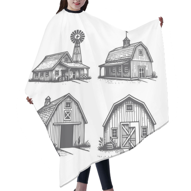 Personality  Charming Hand-Drawn Farm Barn Illustrations Hair Cutting Cape