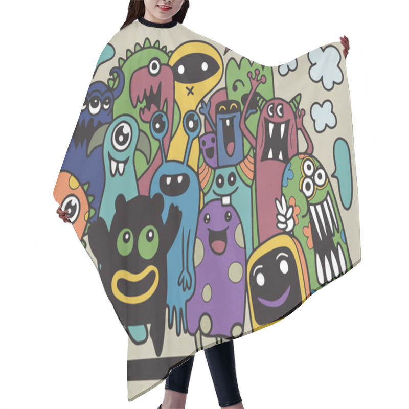 Personality  Cute Monster Set, Hand Drawing Cute Doodle Monster Group,Flat De Hair Cutting Cape