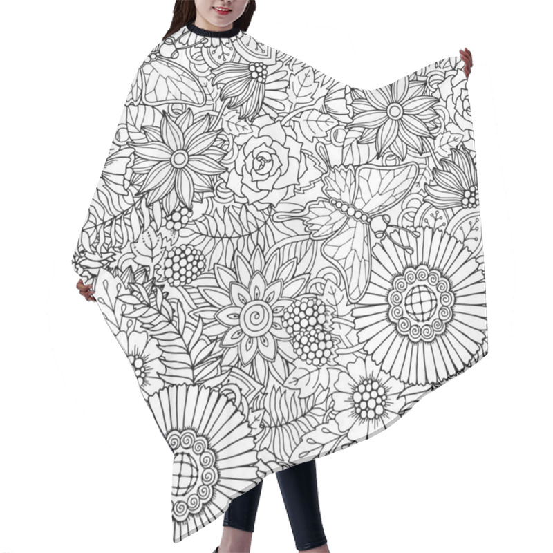 Personality  Seamless Pattern With Flowers And Butterfly. Ornate Zentangle Se Hair Cutting Cape