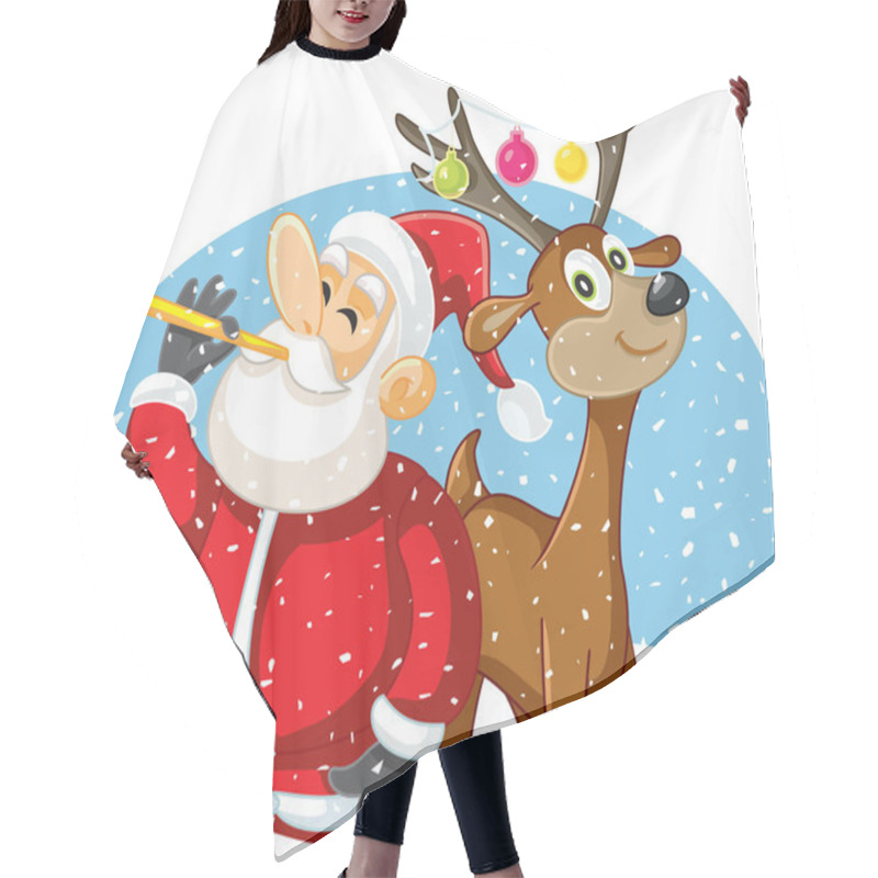 Personality  Santa Claus And His Reindeer Celebrating Christmas Vector Illustration Hair Cutting Cape