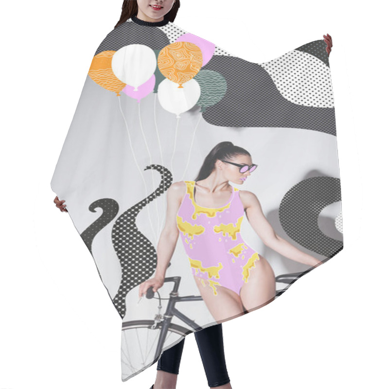 Personality  Woman In Bodysuit With Bicycle Hair Cutting Cape