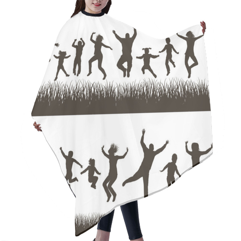 Personality  Young Active Family. Very Detailed Silhouettes. Set. Hair Cutting Cape