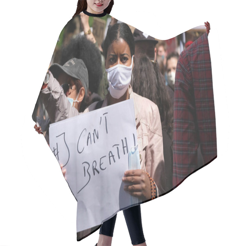 Personality  Protesters Hold Placards As They Gather In Central Brussels During The Black Lives Matter Protest Rally, Sunday, June 7, 2020.  Hair Cutting Cape