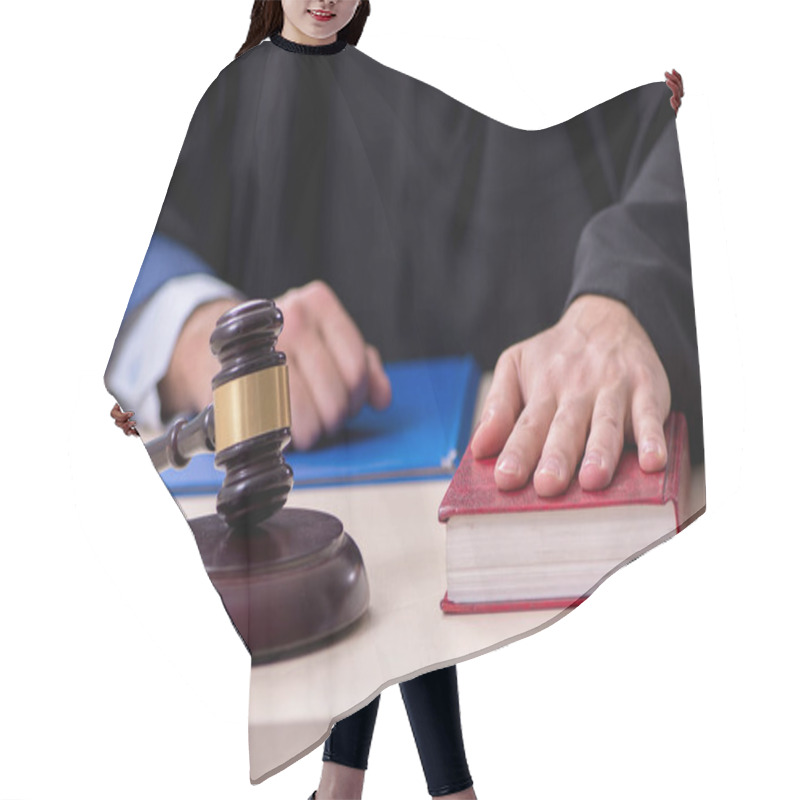 Personality  Young Male Judge Working In Courthouse Hair Cutting Cape