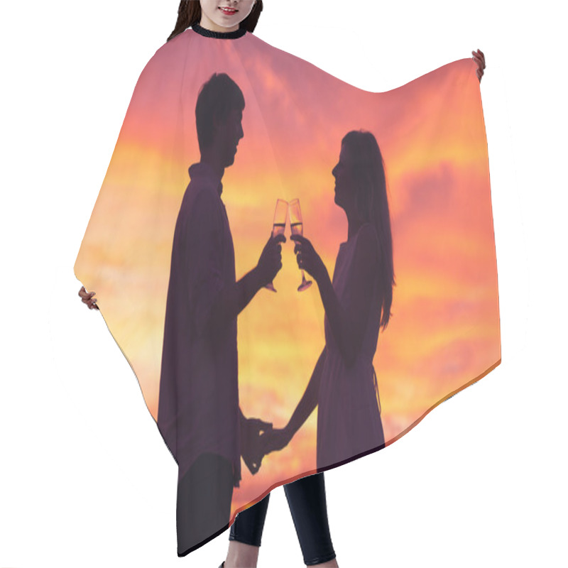 Personality  Silhouette Of Couple Drinking Champagne At Sunset Hair Cutting Cape