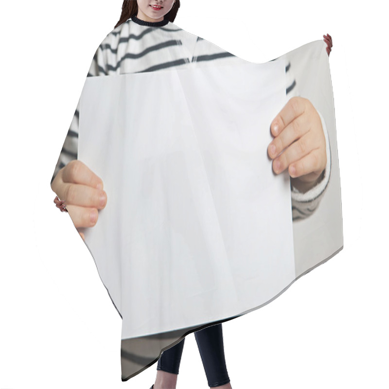 Personality  Blanke Sheet Of Paper In Child's Hands Hair Cutting Cape