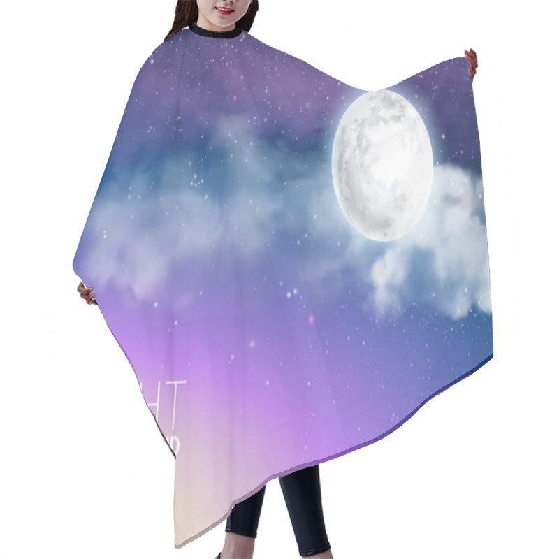 Personality  Mystical Sky Full Moon Against The Background Of The Galaxy And Milky Way. Moonlight Night. Realistic Clouds. Shining Stars On Dark Blue. Vector Illustration. Hair Cutting Cape