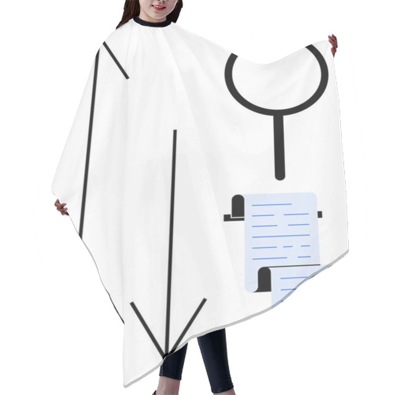 Personality  Magnifying Glass Above A Scrolling Document With A Check Mark. Up And Down Arrows On The Left Side. Ideal For Business Analysis, Data Management, Quality Assurance, Review Processes, Productivity Hair Cutting Cape