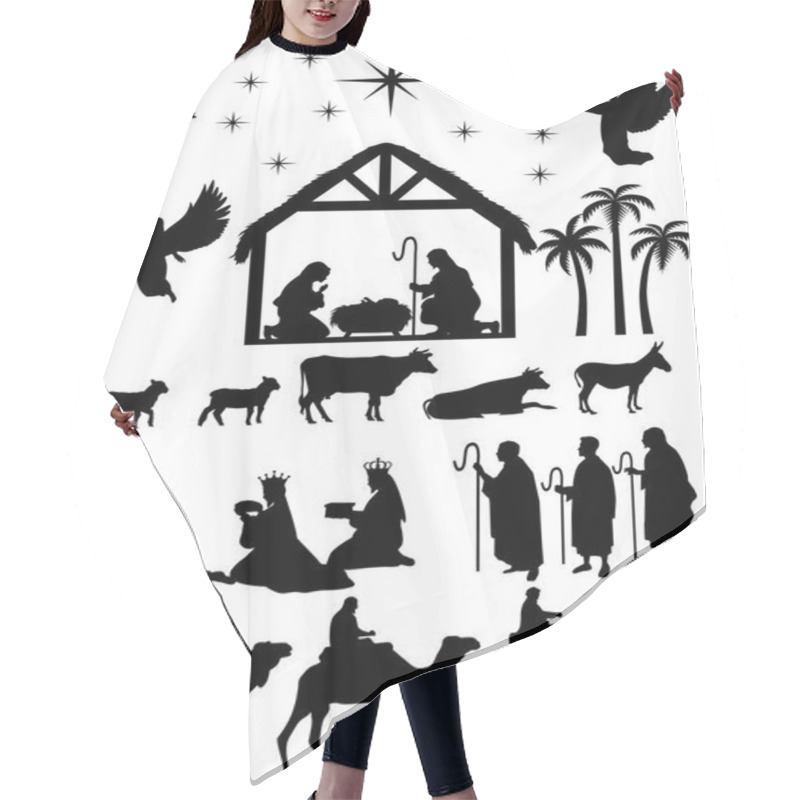 Personality  Christmas Nativity Scene, Elements For Design, Set Of Silhouettes. Hair Cutting Cape