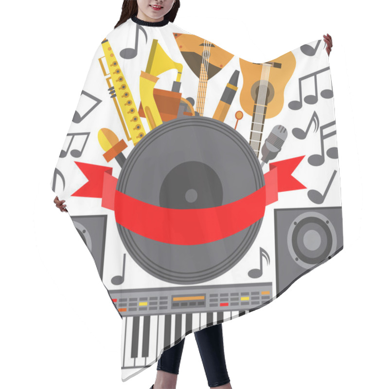 Personality  Set Of Musical Instruments Speakers, Music, Plate Guitar, Gramophone Hair Cutting Cape