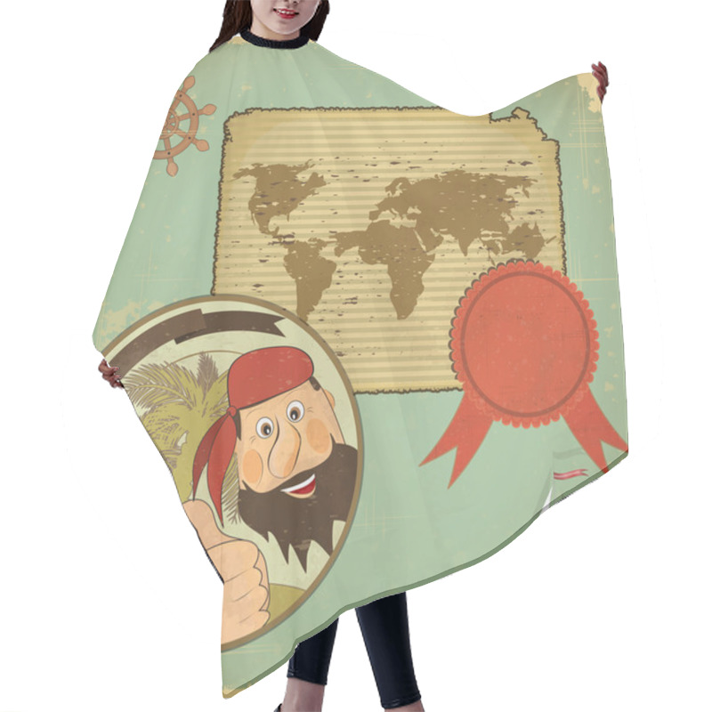 Personality  Retro Card - Pirate And World Map Hair Cutting Cape