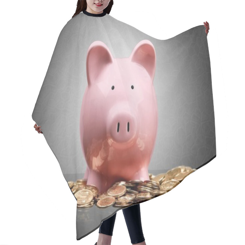 Personality  Pink Piggy Bank And Coins  Hair Cutting Cape