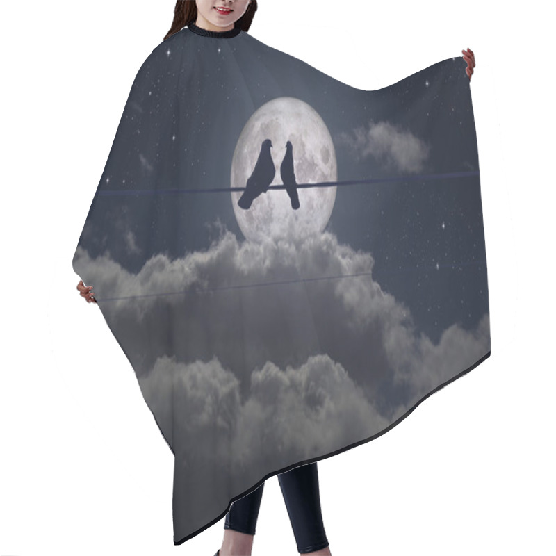 Personality  Romantic Plot, Loving Pigeons On A Full Moon Background Hair Cutting Cape