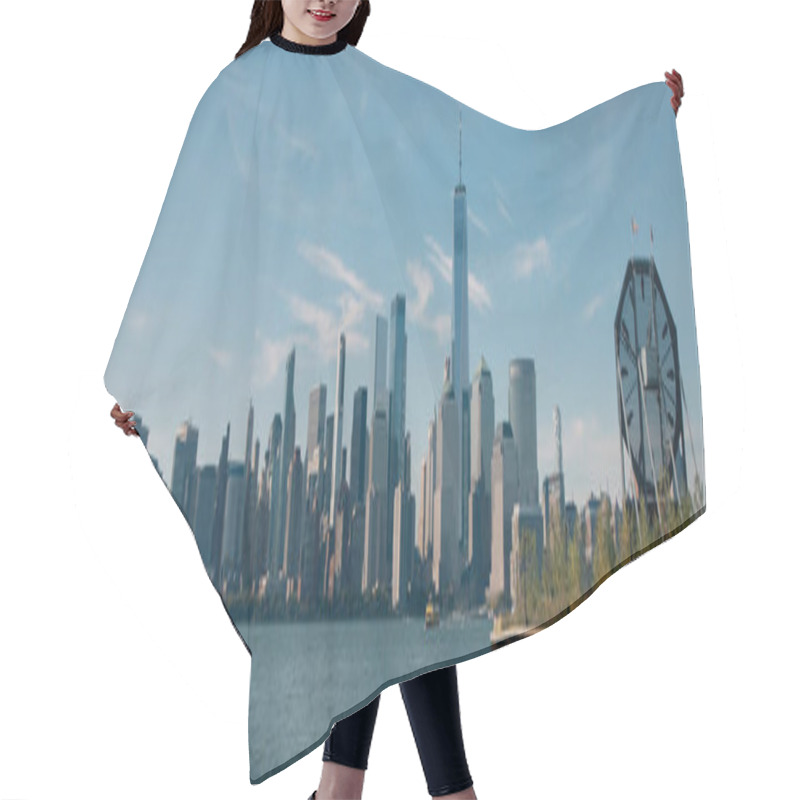 Personality  Skyline With Skyscrapers Of Manhattan Near Hudson River In New York City, Banner Hair Cutting Cape