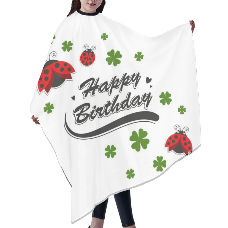 Personality  Vector Happy Birthday Greeting Card With Ladybugs Hair Cutting Cape