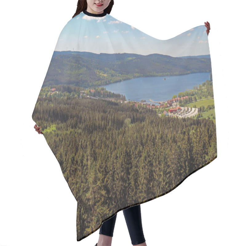 Personality  Panorama From The Lipno Reservoir Of The Vltava River On The Border Of The Czech Republic And Austria With Meadows And Forests. Hair Cutting Cape