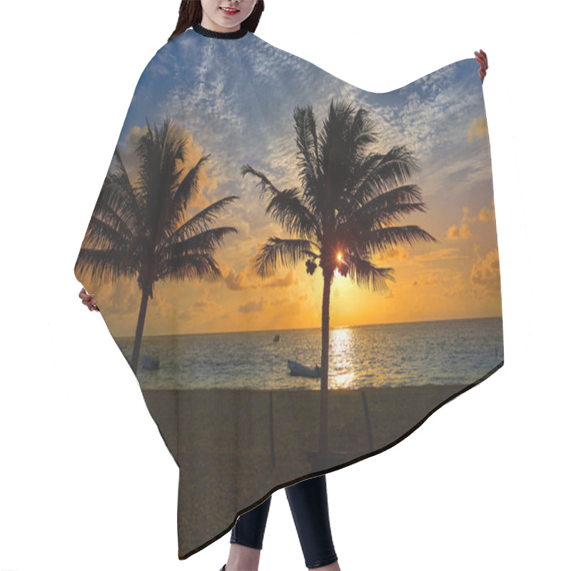 Personality  Caribbean Sunrise Palm Trees Riviera Maya Hair Cutting Cape