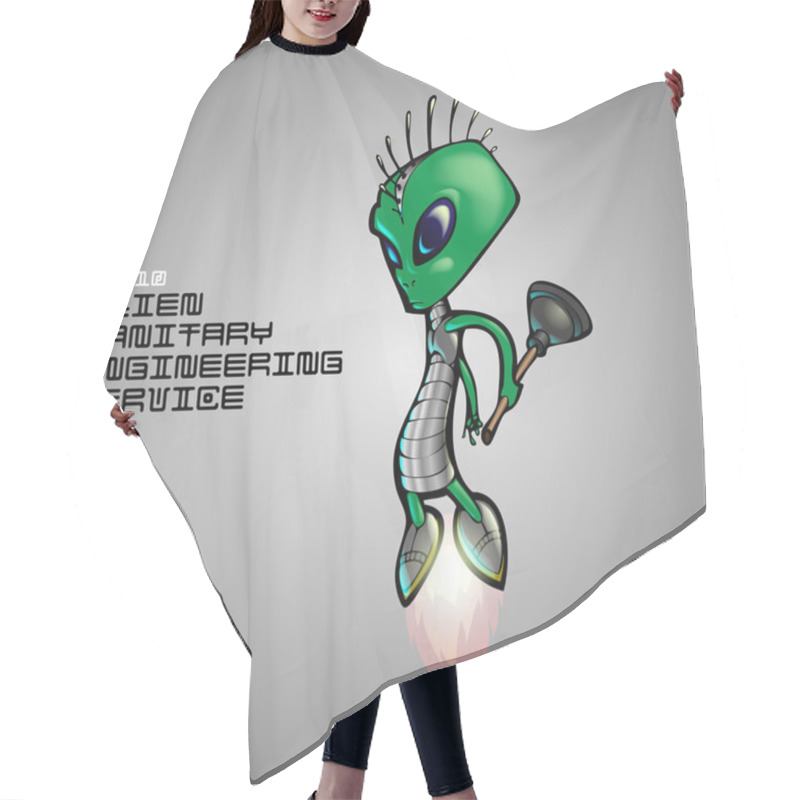 Personality  Alien Sanitary Engineering Service. Vector Illustration. Hair Cutting Cape