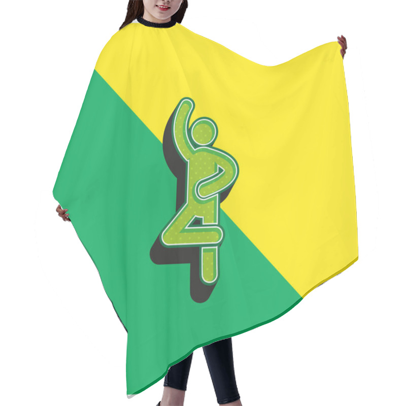 Personality  Ballet Pose Green And Yellow Modern 3d Vector Icon Logo Hair Cutting Cape