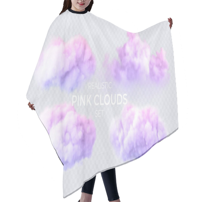 Personality  Pink, Blue, Purple Clouds Isolated On A Transparent Background. 3D Realistic Set Of Clouds. Real Transparent Effect. Vector Illustration Hair Cutting Cape