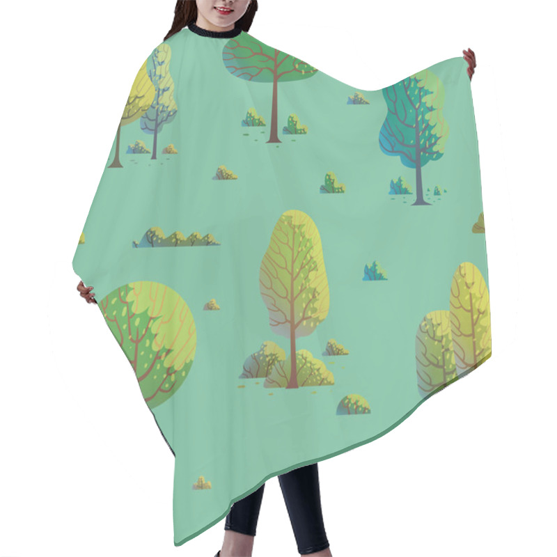 Personality  Green Seamless Pattern With Different Trees Hair Cutting Cape