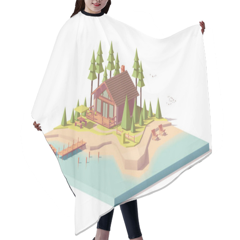 Personality  Vector Low Poly House In Forest Hair Cutting Cape