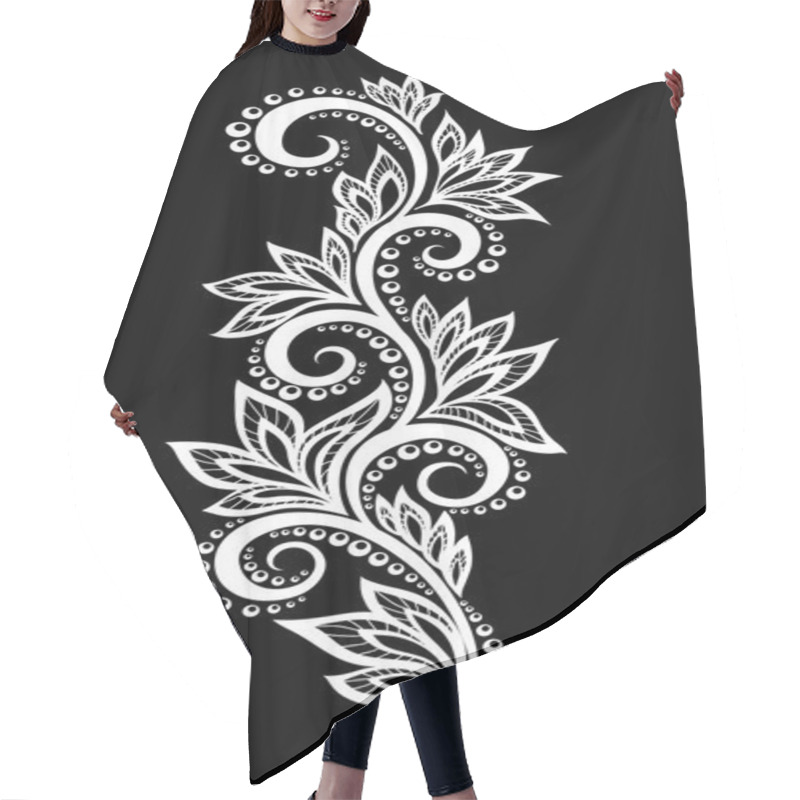 Personality  Beautiful Monochrome Black And White Flowers And Leaves Isolated.  Hair Cutting Cape